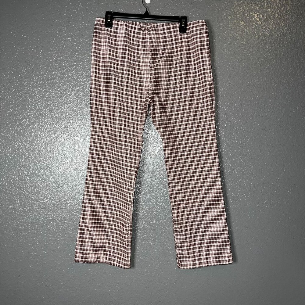 Brown & Cream Plaid Flare Pants Retro 70s Style Made in USA Women’s Medium